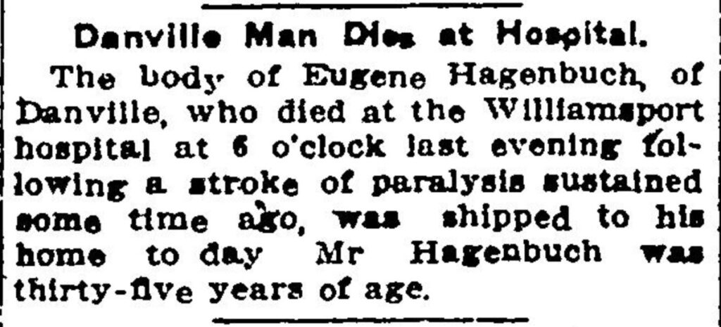 Death Francis Eugene Hagenbuch 1913