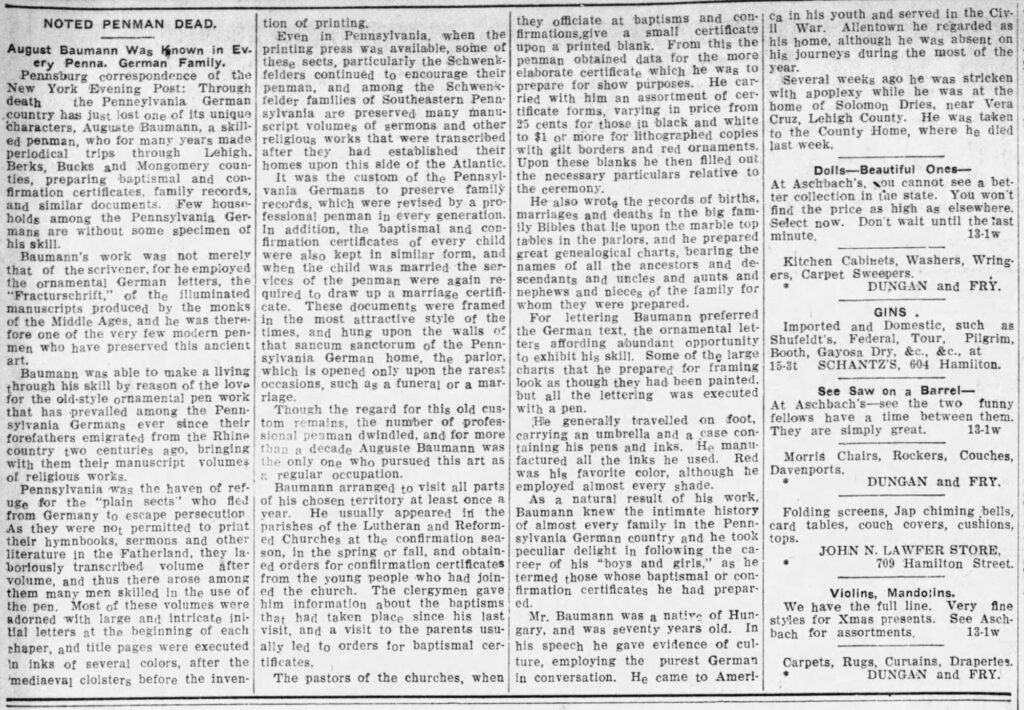 August Baumann Obituary 1906