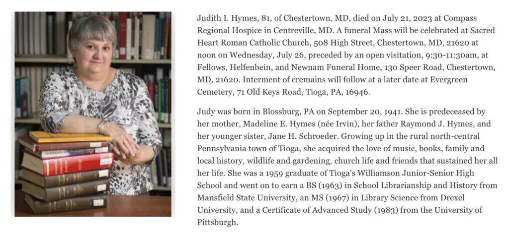 Judith Judy Hymes Obituary