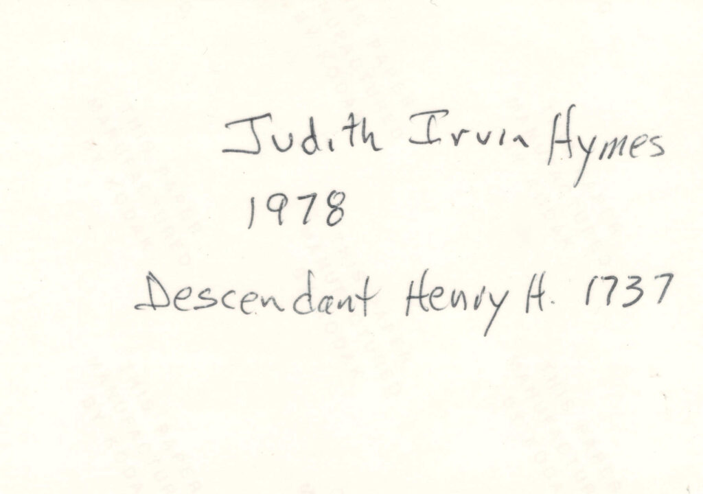 Back of Photo of Judith Judy Hymes 1978