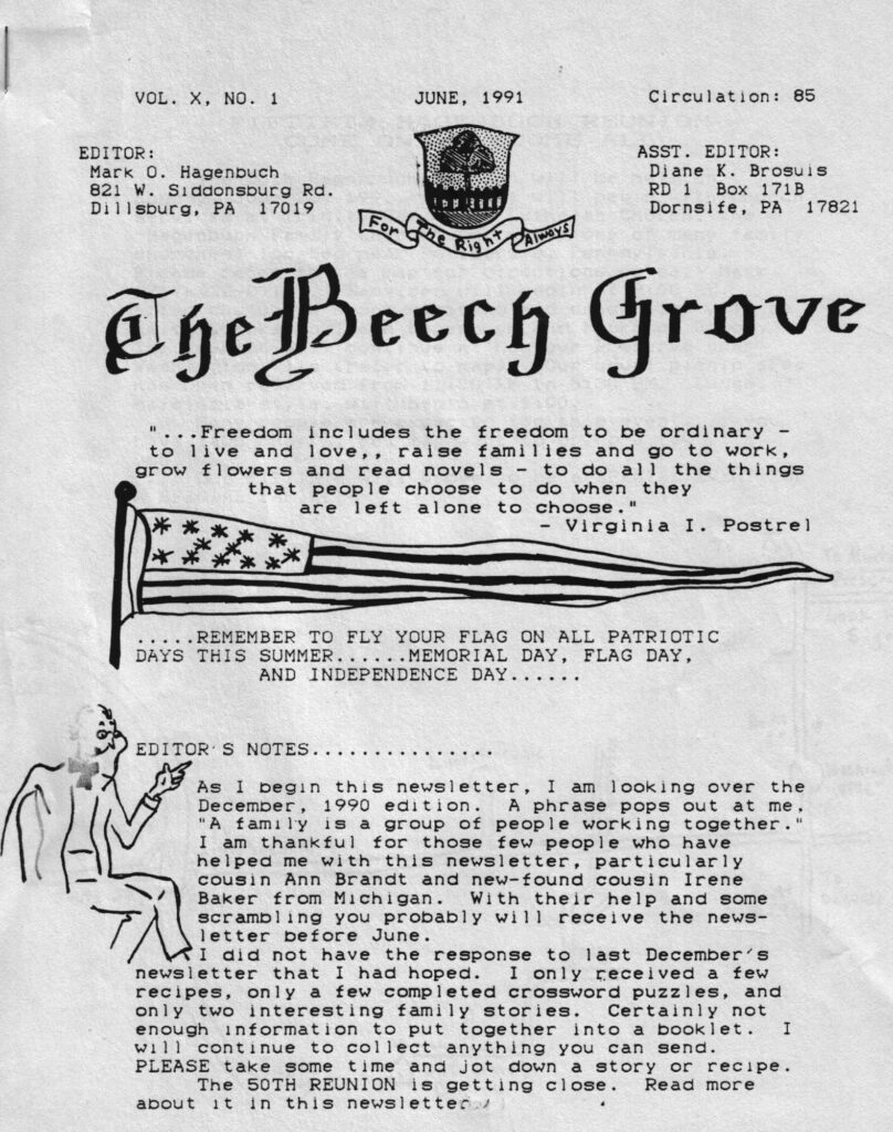 The Beech Grove newsletter June 1991 Page 1