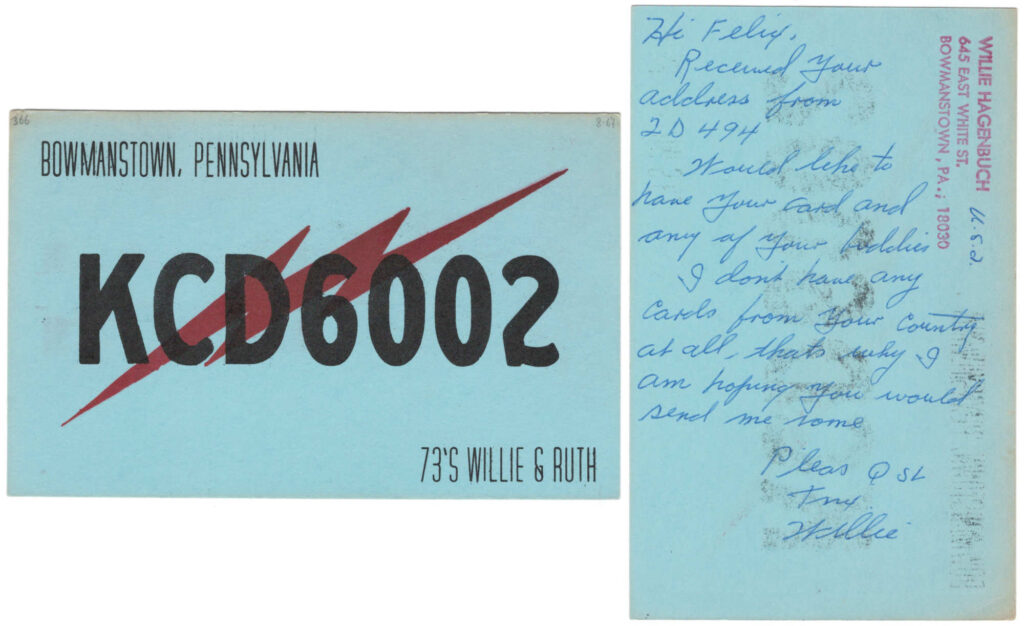 Willoughby "Willie" Hagenbuch's QSL card